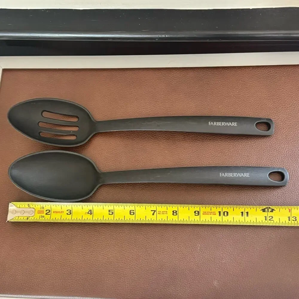 Farberware Slotted & Solid Spoon Black Plastic Nylon Kitchen Cooking Utensil